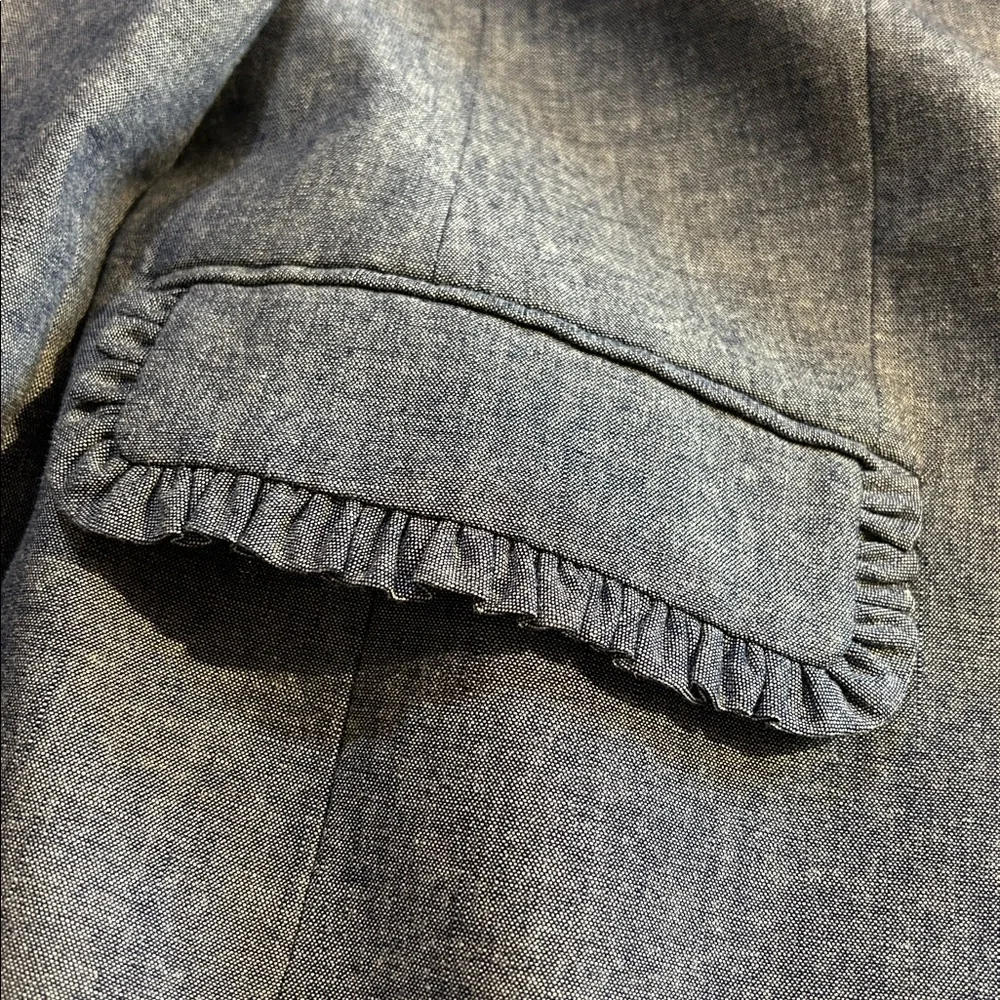 J. Crew Heathered Blue Ruffle Trim Blazer